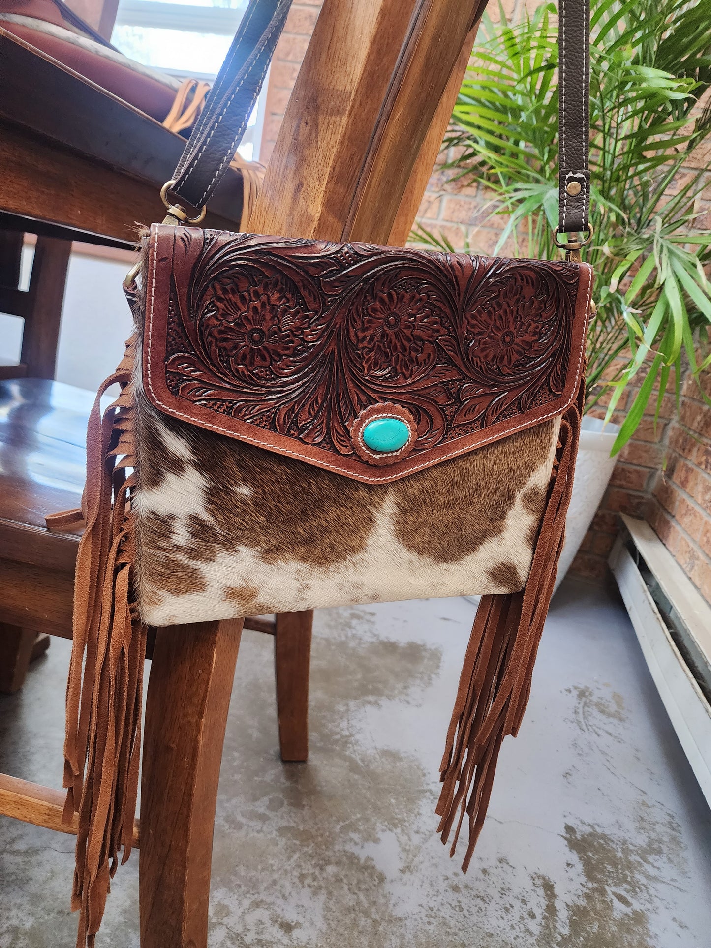 Cowhide Fringe DOLLY Western Clutch Purse Crossbody