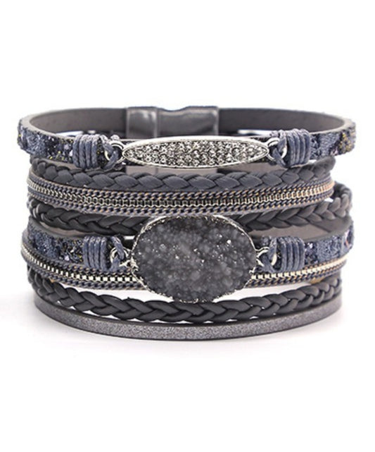 Mutli Strand Grey Leather Bracelet